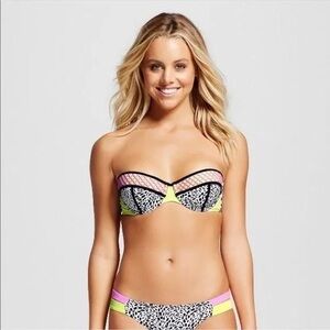 Strapless Colorblock Bikini Set - Pink, Yellow & Black